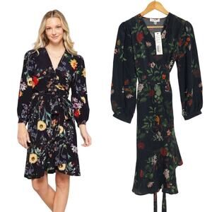 Amour Vert Elma Dress Washable Silk Long Sleeve Wrap Osaka Floral NWT M